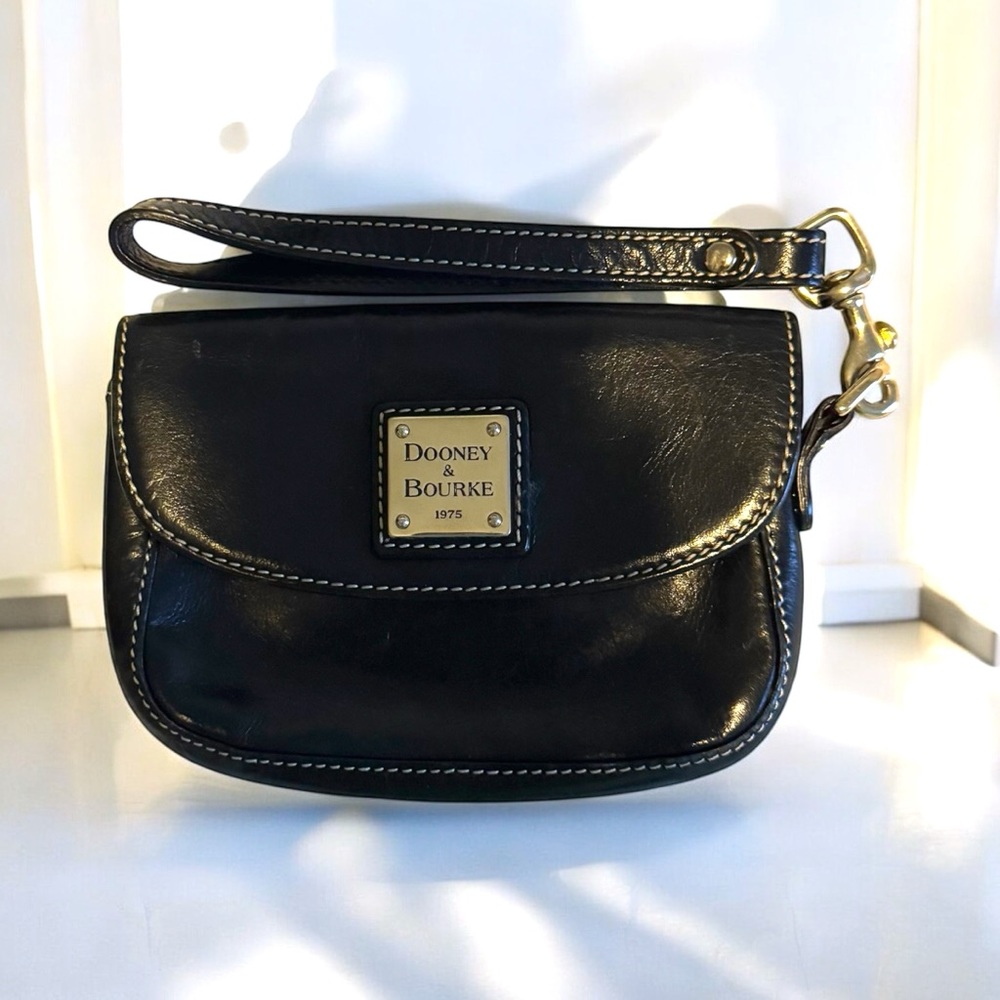 Dooney & Bourke Black Leather Clutch with Wrist Strap